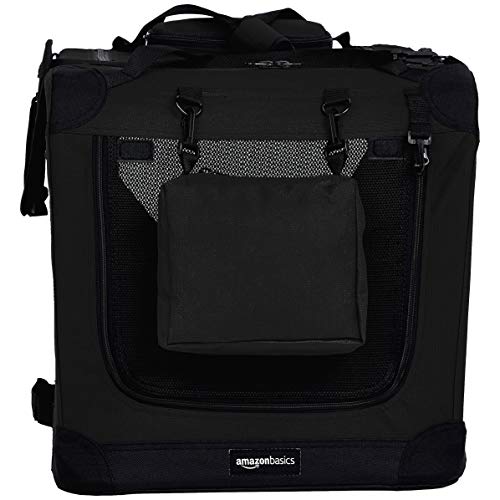 AmazonBasics – Transportín para mascotas abatible, transportable y suave de gran calidad, 66 cm, Negro