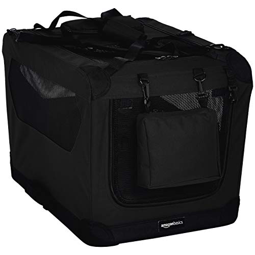 AmazonBasics – Transportín para mascotas abatible, transportable y suave de gran calidad, 66 cm, Negro