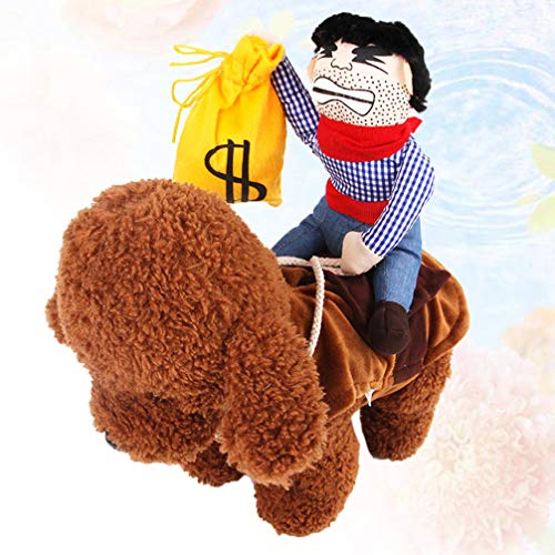 Amosfun Disfraz de Mascota Traje de Vaquero Jinete Monedero Dinero Divertido Disfraz de Mascota Perro Silla de Montar Suave decoración de Peluche Accesorios para Cachorros