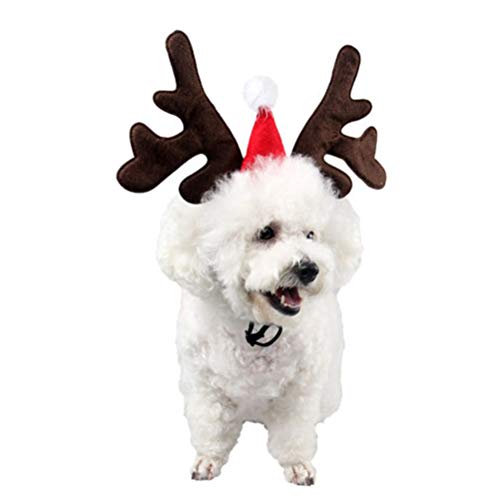 Amosfun Mascota Perro Navidad Mascota Cachorro Ciervo asta Diadema Navidad Reno Orejas asta Traje de Navidad