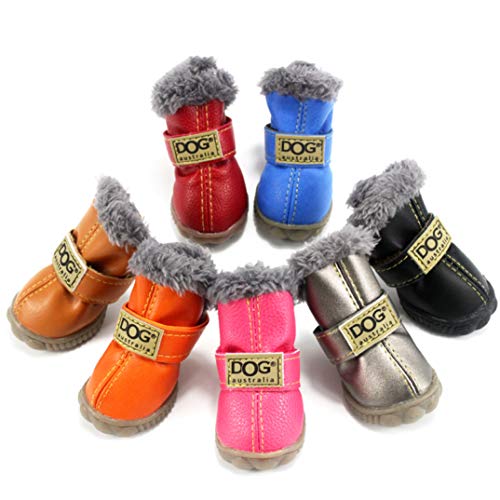 AMURAO 4 Unids/Set Zapatos de Invierno para Mascotas Piel Caliente Impermeable Pequeños Perros Botas Algodón Antideslizante Mascotas Producto