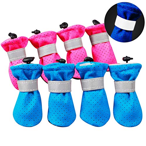 AMURAO 4PCS Zapatos de Malla Transpirable para Perros Botas Antideslizantes para Mascotas Correas Reflectantes Protector de Pata de Perro Chihuahua