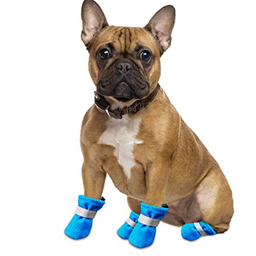 AMURAO 4PCS Zapatos de Malla Transpirable para Perros Botas Antideslizantes para Mascotas Correas Reflectantes Protector de Pata de Perro Chihuahua