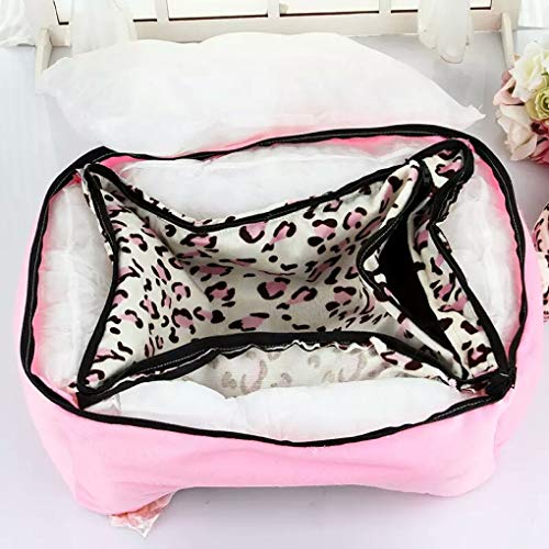 AMURAO Cama para Perros de Invierno Linda casa de Leopardo Rosa para Perros pequeños Cama de Gato de Princesa Sofá para Mascotas extraíble Lavable