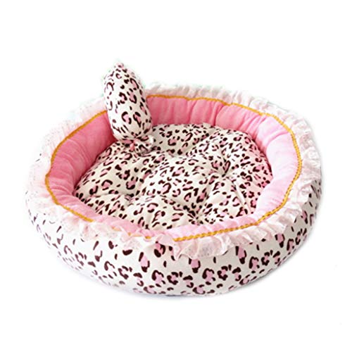 AMURAO Cama para Perros de Invierno Linda casa de Leopardo Rosa para Perros pequeños Cama de Gato de Princesa Sofá para Mascotas extraíble Lavable