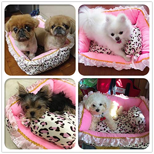 AMURAO Cama para Perros de Invierno Linda casa de Leopardo Rosa para Perros pequeños Cama de Gato de Princesa Sofá para Mascotas extraíble Lavable