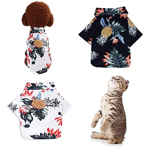 AMURAO Verano Camisa para Mascotas algodón Perro Gato Chaleco Hawaiano Impreso Transpirable Ropa de Playa Suave para Mascotas Disfraces para Perros