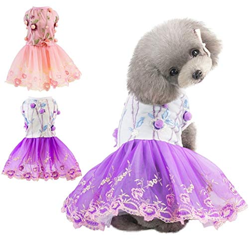 AMURAO Vestido de Primavera Verano para Perros con Bordado de algodón Ropa de Fiesta para Cachorros para Perros pequeños y medianos