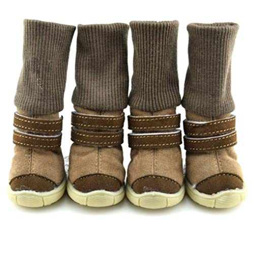 AMURAO Zapatos Antideslizantes para Mascotas de Invierno Cuero de algodón Suave Botines Impermeables para Perros Botas de decoración con cinturón cálido