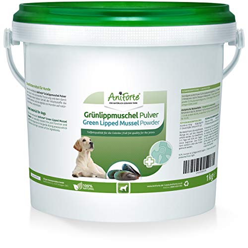 AniForte Extracto de Mejillón de Labios Verdes de Nueva Zelanda en Polvo 1Kg. Producto Natural con Glucosamina. Articulaciones y Movilidad en Perros y Gatos.