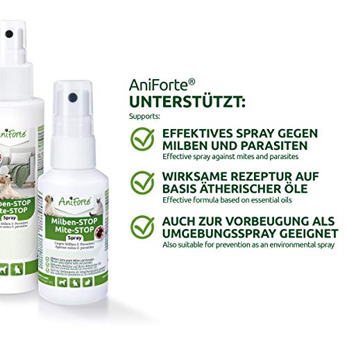 AniForte Spray antiácaros para Perros y Gatos 50 ml - Spray antiácaros para una Defensa eficaz contra Insectos y parásitos. Protección contra infestación de ácaros