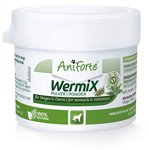 AniForte WermiX en polvo para perros 20 g - producto natural para antes, durante y después de la infestación de gusanos, el ajenjo y las hierbas naturales ayudan al estómago y el intestino