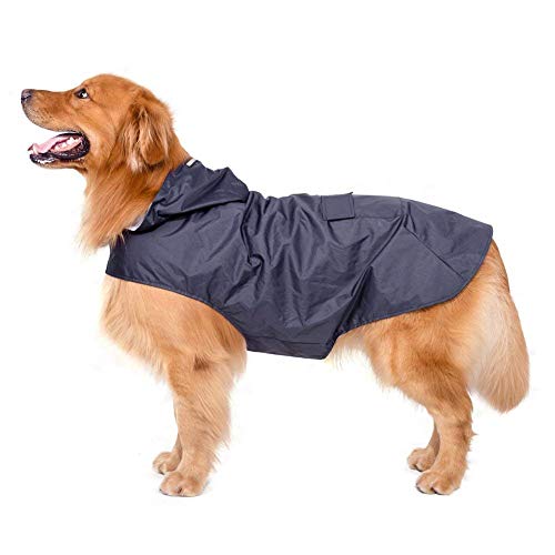 Anjing - Chubasquero con Capucha para Perro con Tiras Reflectantes, 100% Impermeable, Color Azul Marino