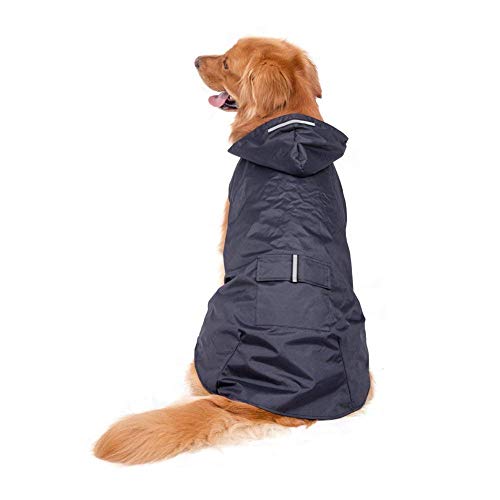 Anjing - Chubasquero con Capucha para Perro con Tiras Reflectantes, 100% Impermeable, Color Azul Marino