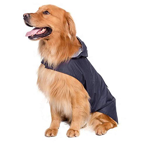 Anjing - Chubasquero con Capucha para Perro con Tiras Reflectantes, 100% Impermeable, Color Azul Marino