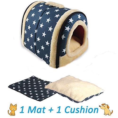 ANPI 2 en 1 Casa y Sofá para Mascotas, Lavable a Máquina Casa Cama de Perro Gato Puppy Conejo Mascota Antideslizante Plegable Suave Calentar con Cojín Extraíble Colchón, 3 Tamaños