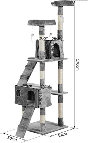 Arbol Rascador Gatos 50x50x170cm Dormir Jugar Centro Actividades Arañar Gris NUE (Gris)