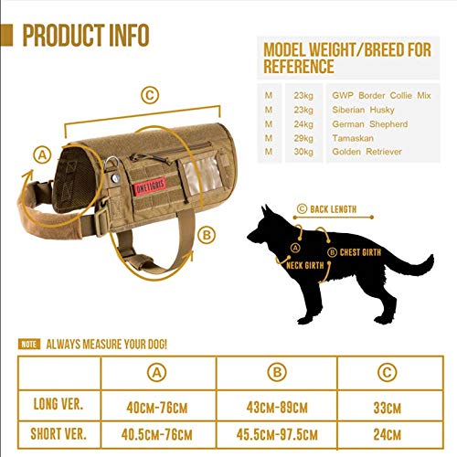 Arnés de perroArnés de Asistencia para Perros de Servicio Chaleco Compatible Arnés de Entrenamiento Militar táctico MOLLE para Perros de Servicio-Negro_S