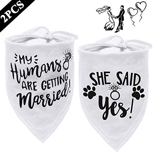 ASOCEA Perro Bandana Triángulo Baberos Mascota Gato Compromiso de boda Pañuelo Cachorro Gatito Collar Bufanda Accesorios con Mis seres humanos se van a casar Ella dijo que sí - 2 piezas