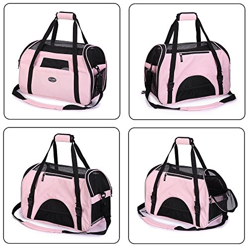 BabycarePro Cómodo Bolso de Hombro Portador de Viaje con Estera y Lados Suaves, Aprovado por la Aerolínea para Mascotas Perros y Gatos, Rosa Claro