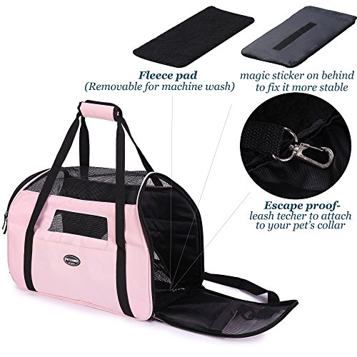 BabycarePro Cómodo Bolso de Hombro Portador de Viaje con Estera y Lados Suaves, Aprovado por la Aerolínea para Mascotas Perros y Gatos, Rosa Claro