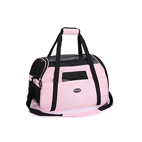 BabycarePro Cómodo Bolso de Hombro Portador de Viaje con Estera y Lados Suaves, Aprovado por la Aerolínea para Mascotas Perros y Gatos, Rosa Claro