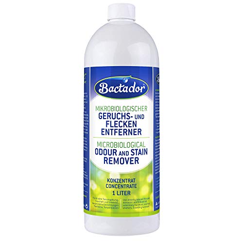 Bactador - Eliminador de olores y Manchas Concentrado. Limpiador enzimático biológico contra el Sudor, Humo, orín de Gatos y Perros, olores de Animales. para el hogar, Coche y Entorno Animal