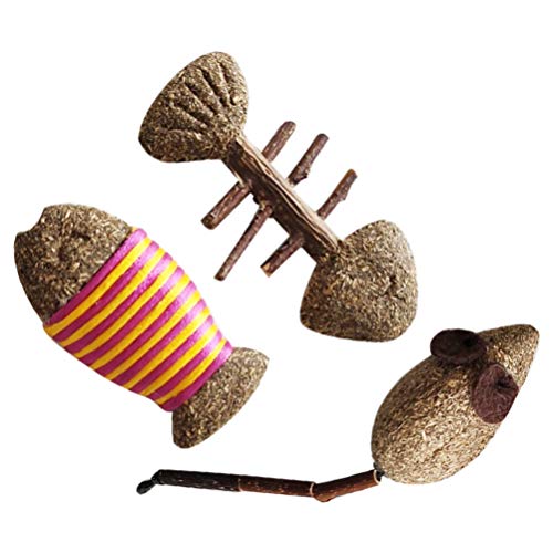 Balacoo 3Pcs Cat Catnip Toys Masticar Catnip Stick Dientes Limpieza Catmint Toy para Cat Kitten Kitty Jugando Masticando (Hueso de Pescado Rata Pez)