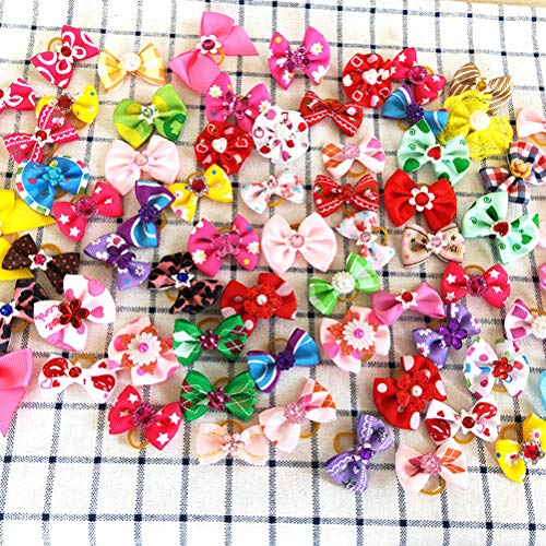 Balacoo 50Pcs Arcos de pelo de perro multicolor con bandas de goma Bandas elásticas de pelo Bowknot Gorros para mascotas Perro de gato (color mezclado)