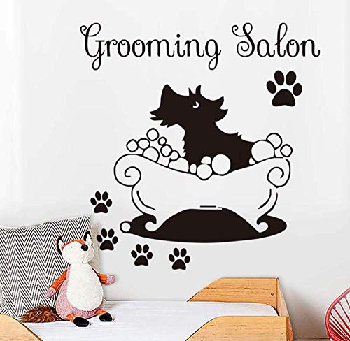 Bañarse con el perro Etiqueta de la pared creativa para la tienda de mascotas divertidas Calcomanía extraíble Peluquería para perros Salón Tienda Accesorios de decoración 63 * 58 cm