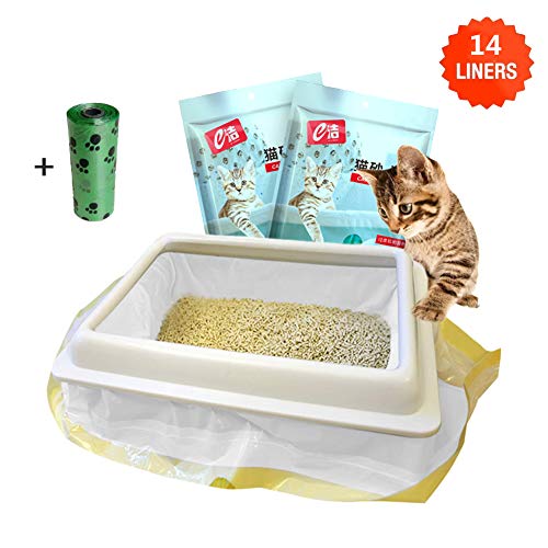 Bandeja Filtro de Arena para Gatos Bolsa con Cordón 2 Paquetes (14 Bolsas), 91.5 × 45.7 cm, para Medianos Areneros Caca Caja Bandejas de Gato, Dar 1 Rollo de Bolsa de Basura para Mascotas (Regalo)