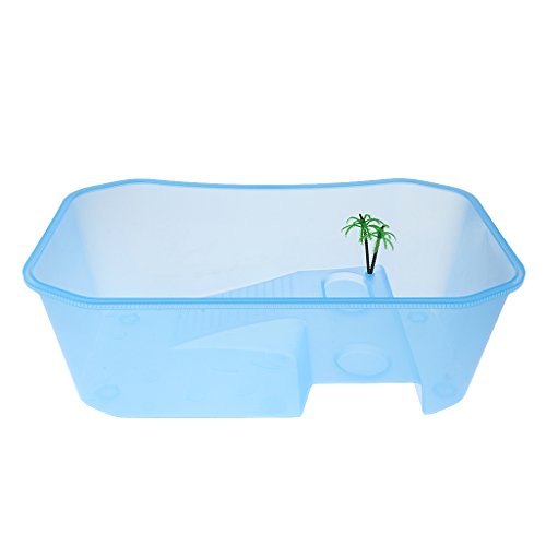 Baoblaze Caja de Alimentación Reptiles Tanque de Alimentación Tortuga Semi-Transparente Casa Mascota - Azul