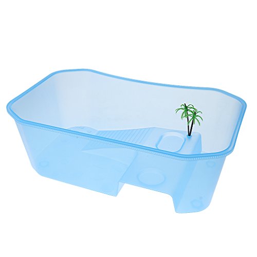 Baoblaze Caja de Alimentación Reptiles Tanque de Alimentación Tortuga Semi-Transparente Casa Mascota - Azul