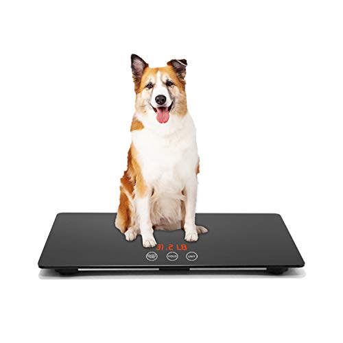 Báscula Digital para Mascota, Medición de Peso de Perro y Gato con 3 Modos de Pesaje (kg, oz, lb) Capacidad de 220 Libras con Precisión de 10g, Negro 25.6 17.7 pulgadas