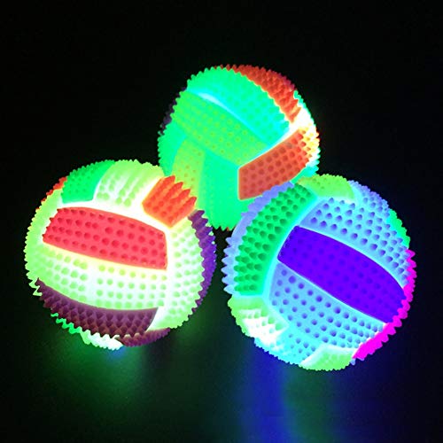 Bbl345dLlo - Pelota de juguete para masticar con forma de pelota de fútbol, luz LED intermitente, sonido, juguete divertido para perro, color al azar