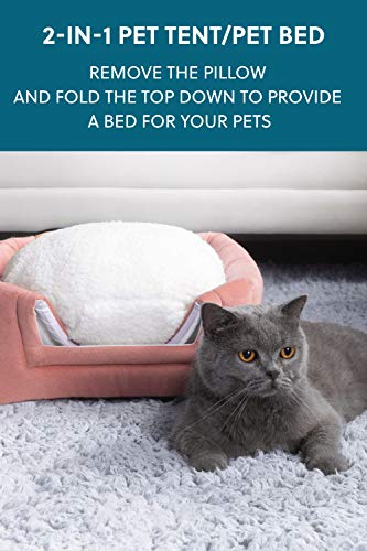 Bedsure Cama Gato Cueva Suave - Casa Gato Mediano Lavable con Cojín Desenfundable y Extraíble, Camas para Perros Pequeños 35x35x38cm, Rosa