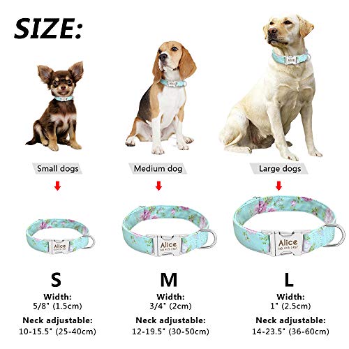 Beirui - Collar ajustable para perro con placa de identificación personalizable y hebilla de liberación rápida; para perros pequeños, medianos y grandes. Tallas S, M y L