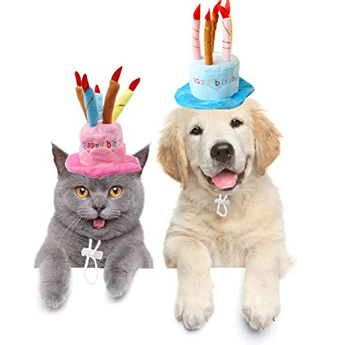 Bello Luna Sombrero de cumpleaños para Mascotas Sombrero de Felpa Corto Ajustable como un Pastel de cumpleaños Adecuado para la mayoría de los Perros y Gatos - Azul