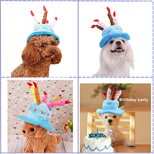 Bello Luna Sombrero de cumpleaños para Mascotas Sombrero de Felpa Corto Ajustable como un Pastel de cumpleaños Adecuado para la mayoría de los Perros y Gatos - Azul