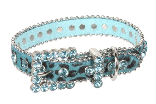 Beltiscool 3/4 "(20 mm) W sintética cebra/piel de leopardo rhinestone collar de perro, Blue Leopard, XS