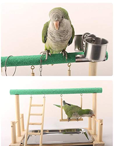 Bento Madera Juegos Loro, Juguetes de Madera de pie y contenedores de Acero Inoxidable para Mascotas Jaula de pájaros se posan estación Loros Parque Ejercicio de pie de Aves Juguetes cómodo,B