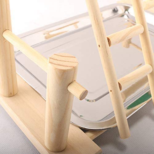 Bento Madera Juegos Loro, Juguetes de Madera de pie y contenedores de Acero Inoxidable para Mascotas Jaula de pájaros se posan estación Loros Parque Ejercicio de pie de Aves Juguetes cómodo,B