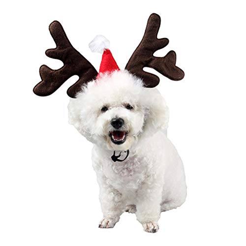 BESTOYARD Diadema para Mascotas de Navidad Perro Aro de Pelo Aro Linda Cornamenta con Bowknot para el Festival de Navidad Decoración de Fiesta (patrón de Gorra roja)