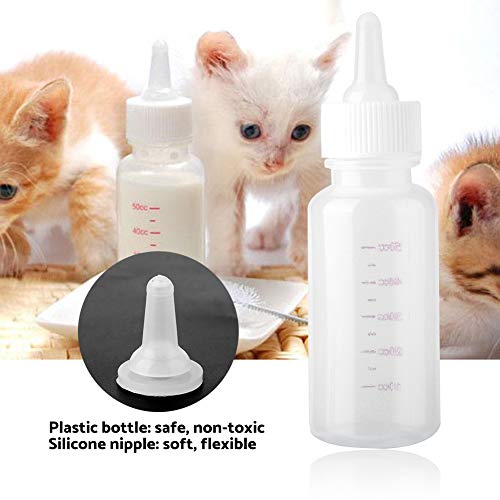 Biberón de lactancia para gatos, 50 ml, biberón de leche para perros recién nacidos, gatos, cachorros, gatitos, juego de cuidados de enfermería para recién nacidos con pezones de repuesto, suministro