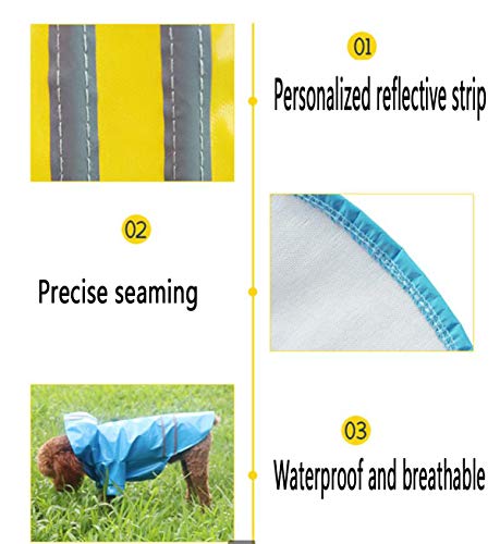 Biluer Impermeable para Perros, 2PCS Cortavientos Chubasquero con Capucha para Perros Tira Reflectante para Perros Medianos y Grandes(Amarillo,Azul, Código L)