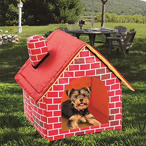 BINGBIAN - Caseta para perros con chimenea interior y gran casa de ladrillo para perros