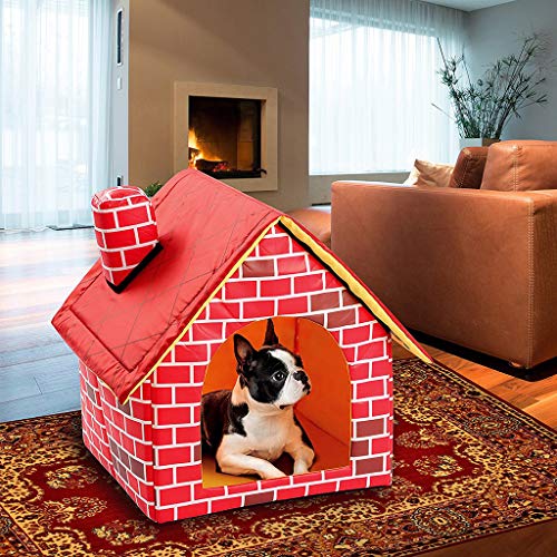 BINGBIAN - Caseta para perros con chimenea interior y gran casa de ladrillo para perros