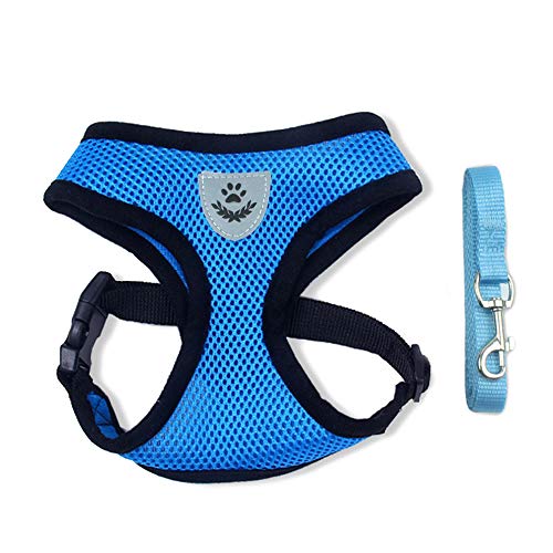 BLEVET Arnés Perro Gato Ajustable Respirante Pequeña Chaleco para Cachorros, Perros Pequeños y Gatos MZ046 (M, Blue)