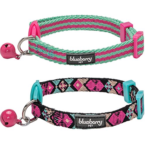 Blueberry Pet - Collar para Gato, diseño geométrico, Ajustable, con Campana, 22,9 cm - 33 cm, 2 Unidades