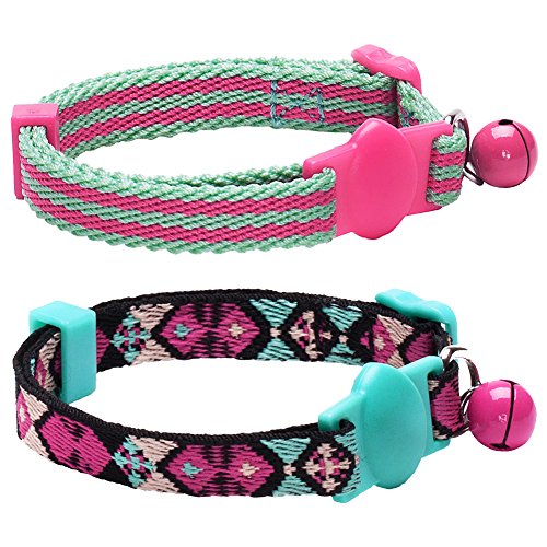 Blueberry Pet - Collar para Gato, diseño geométrico, Ajustable, con Campana, 22,9 cm - 33 cm, 2 Unidades